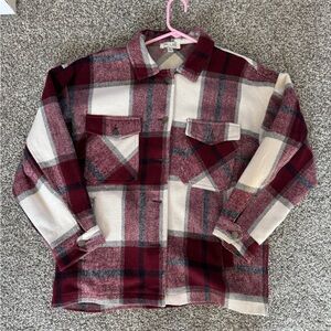 She + Sky Burgundy and Cream Plaid Shirt